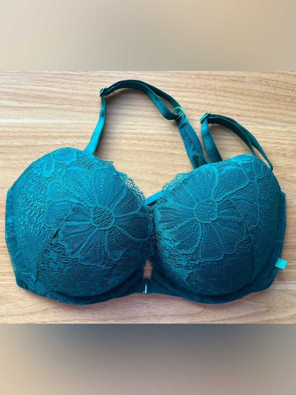 Teal Lace Front Closure Racer Back Push-Up Bra 32DD